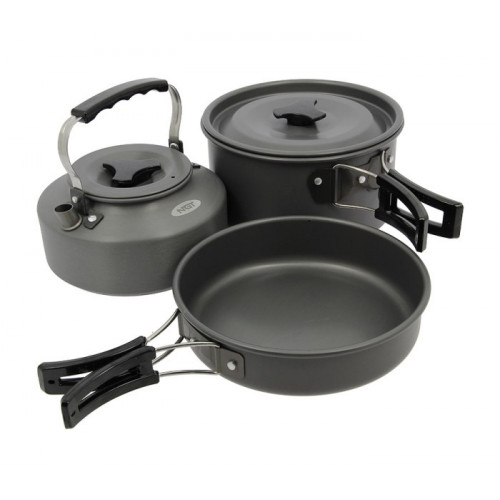 Комплект за готвене NGT 3pc Gun Metal Aluminium Kettle Pot & Pan Set
